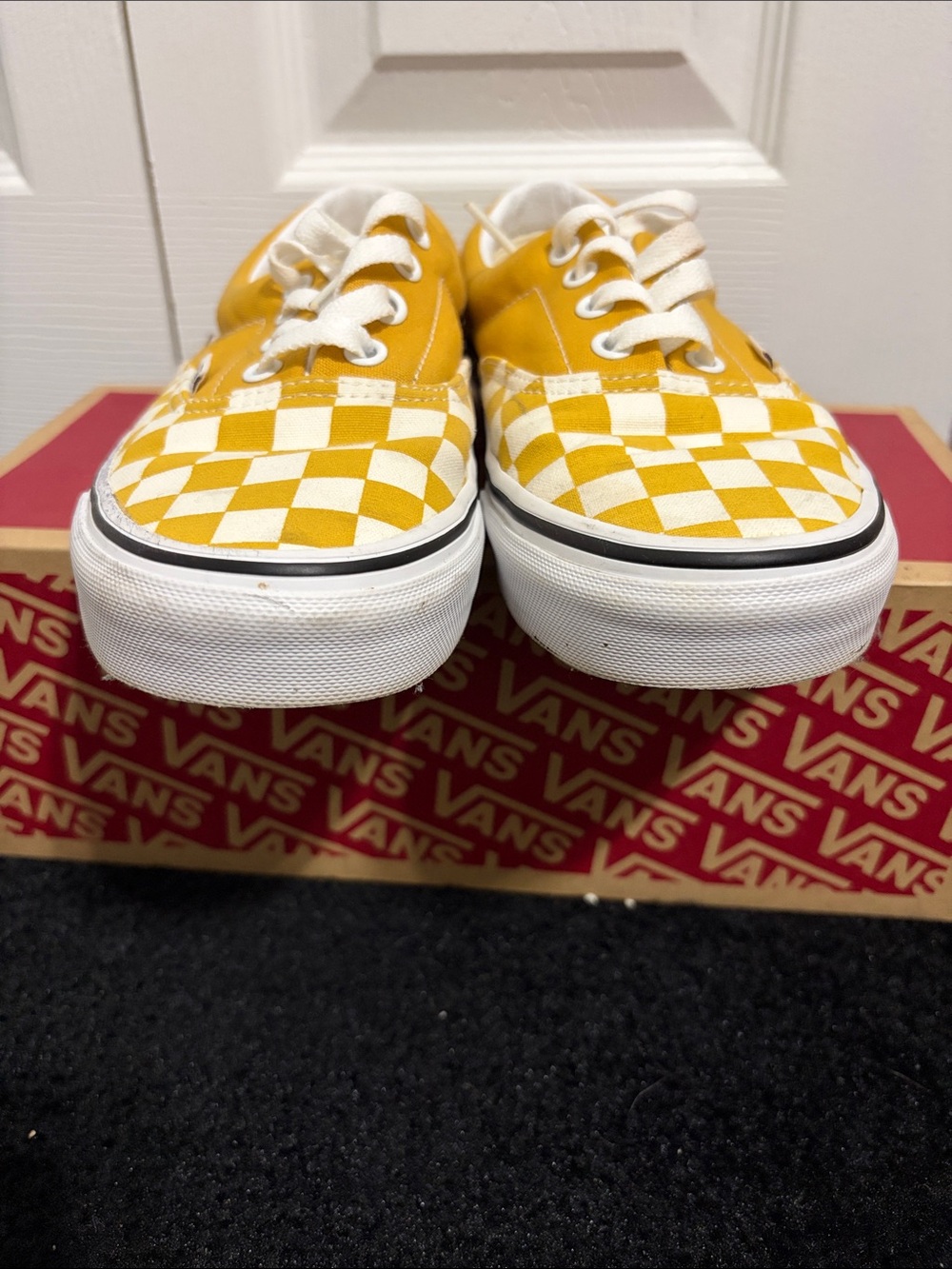 Vans Kids Yellow and White Checkerboard Lace-Up Sneakers